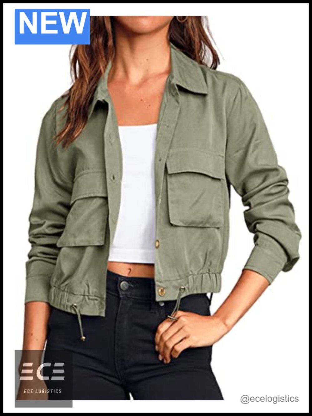 Women's Military Safari Cropped Lightweight Button Down Jacket with Pockets